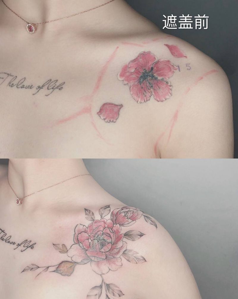 遮盖纹身图片_肩部水彩纹身图案