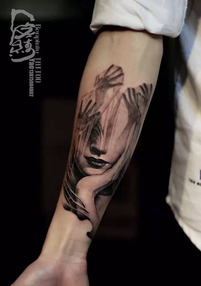 面纹身图片_原创欧美写实人物手臂手部纹身图案
