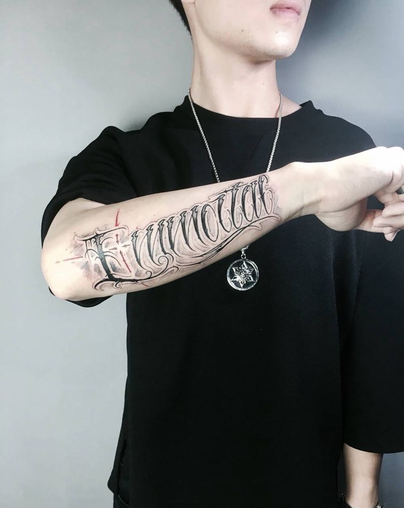 奇卡诺字体纹身图片_成品手稿手臂欧美字符荆州唯刺青纹身图案