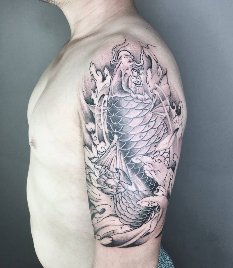 锦鲤纹身图片_成品手臂传统动物荆州唯刺青纹身图案