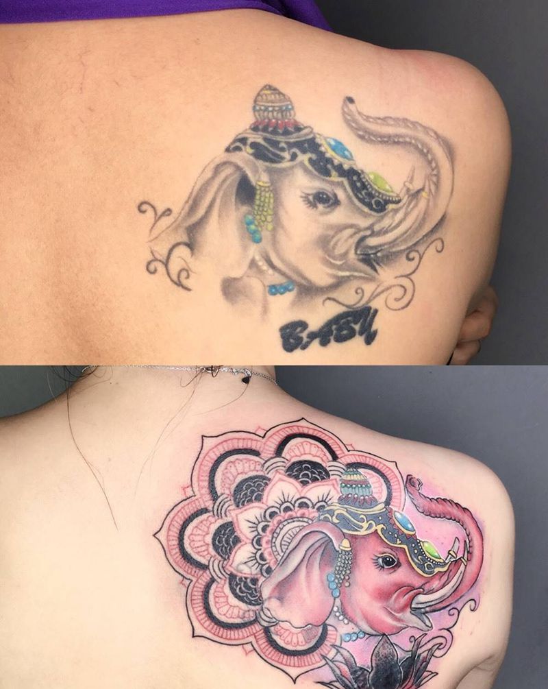 修改遮盖修改融合纹身图片_成品原创荆州唯刺青鬼神传统肩部纹身图案