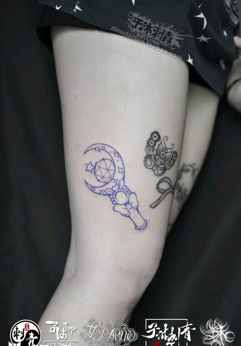 紫色仙女棒美少女纹身图片_几何纹身图案