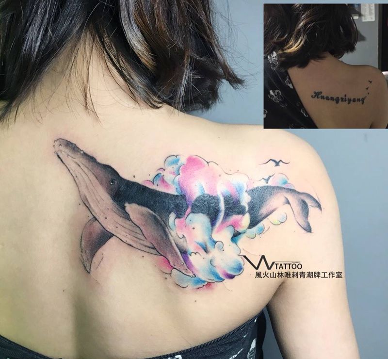 遮盖纹身图片_成品肩部背部清新动物荆州唯刺青原创纹身图案