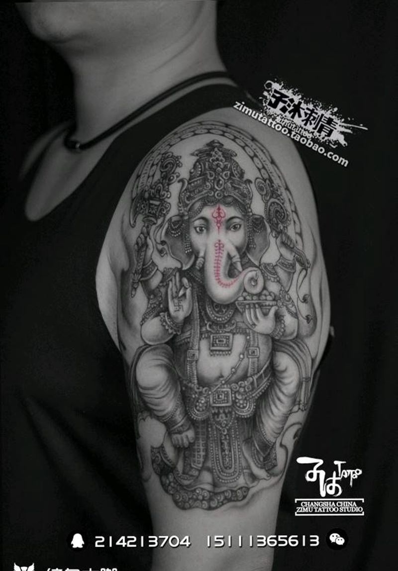 耗时9.0 象头神迦尼萨纹身图片