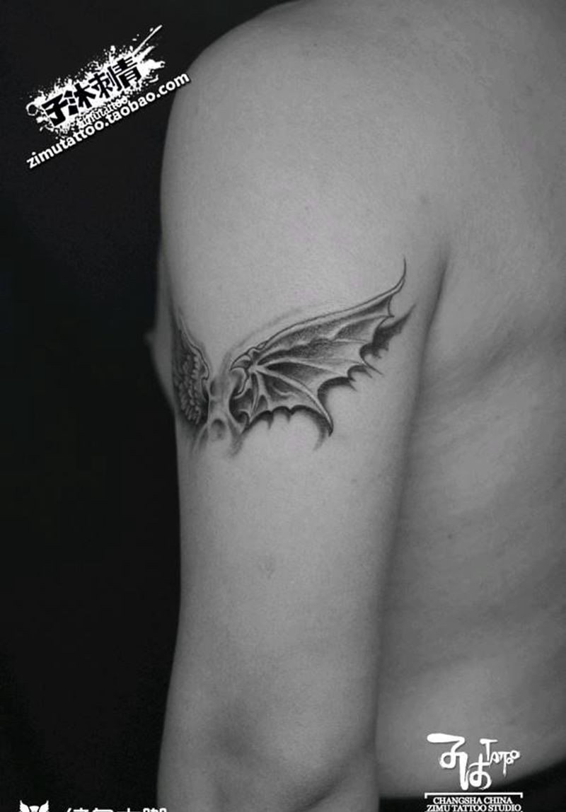 翅膀天使恶魔纹身图片_手臂纹身图案