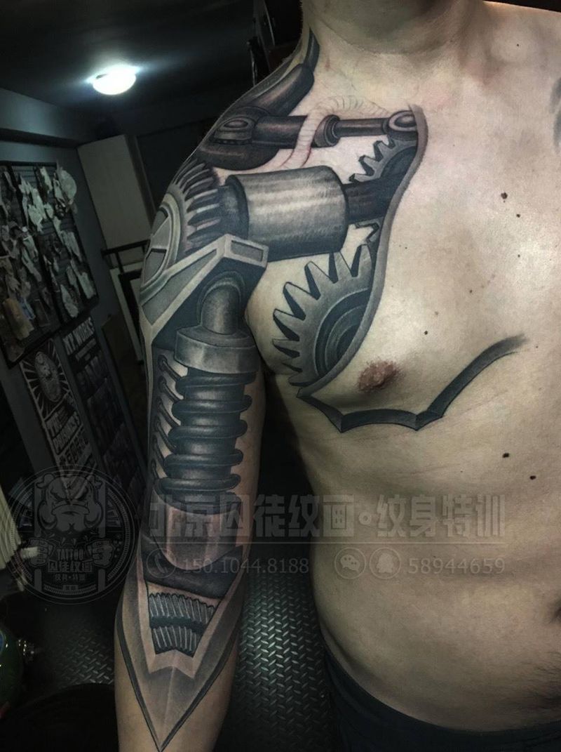 机械臂纹身图片_成品颈部肩部胸部手臂欧美写实几何静物图腾纹身图案