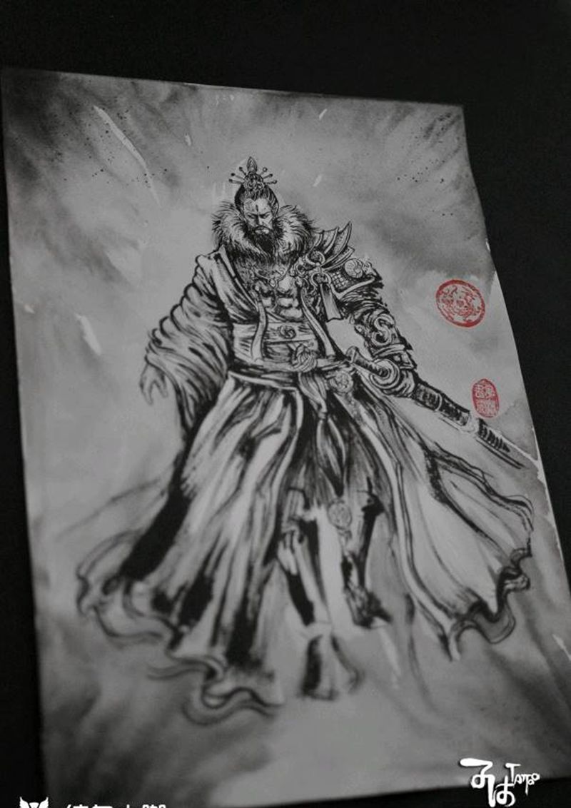 国师 泼墨纹身图片_水墨纹身图案