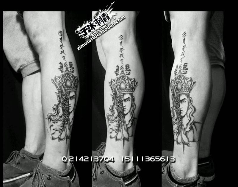 一念间纹身图片_腿部欧美清新写实人物鬼神宗教原创成品纹身图案