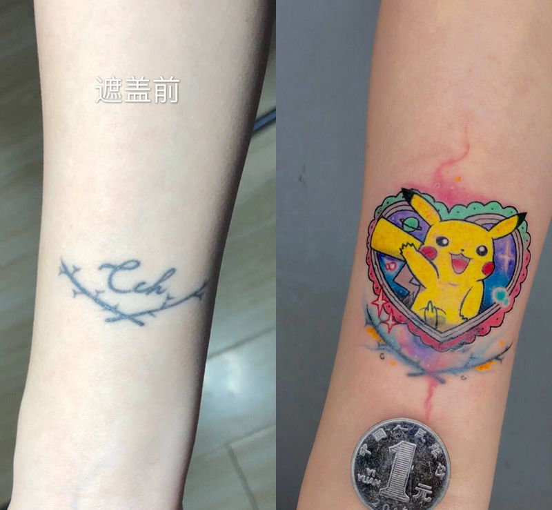 遮盖纹身图片_手臂水彩纹身图案