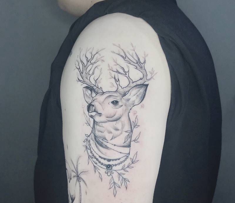 鹿纹身图片_手臂小清新纹身图案
