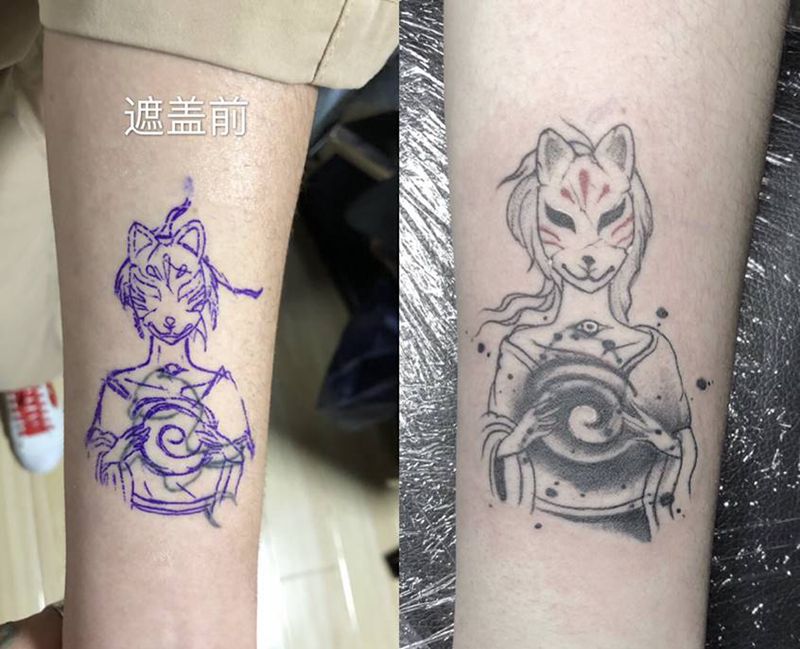 遮盖纹身图片_手臂插画纹身图案