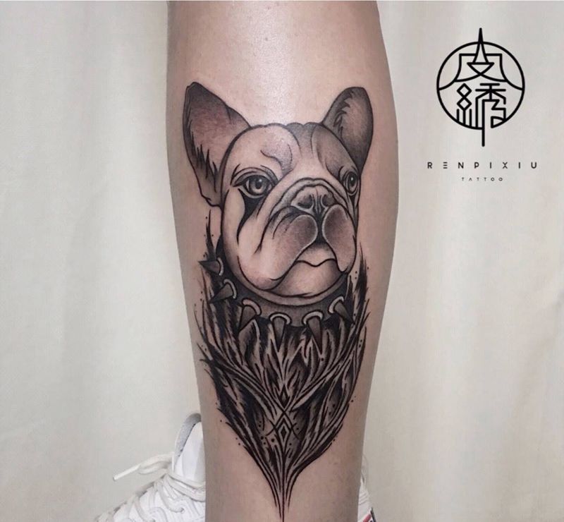 狗狗，today work纹身图片_脚部腿部today work纹身图案