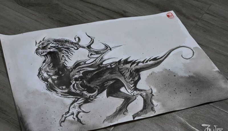我的水墨手稿【山海经里的怪物纹身图片_水墨水彩纹身图案