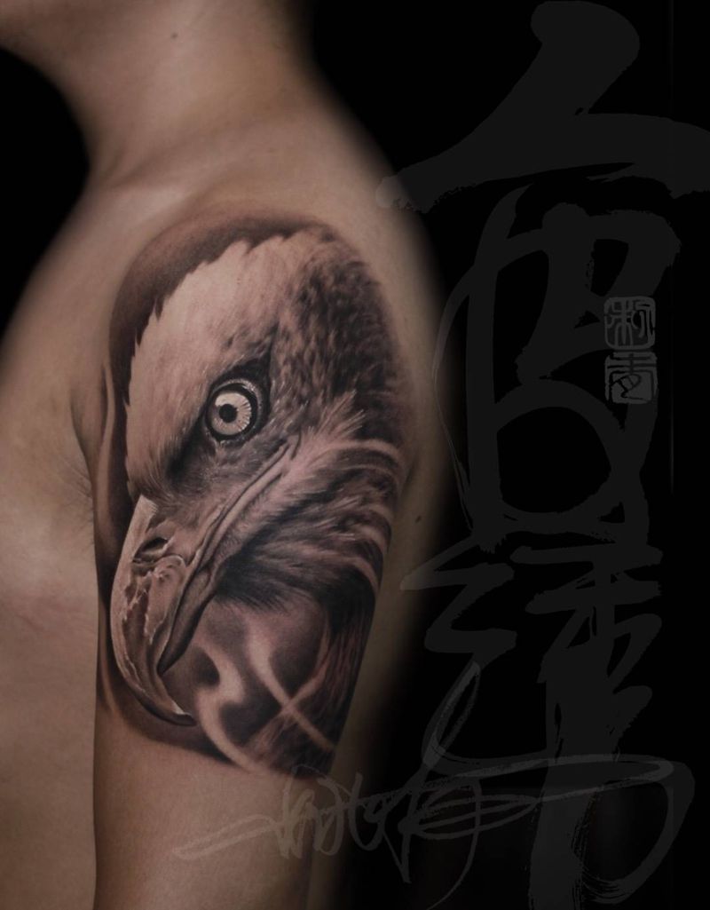 白头大鵰纹身图片_手臂手部欧美写实动物纹身图案