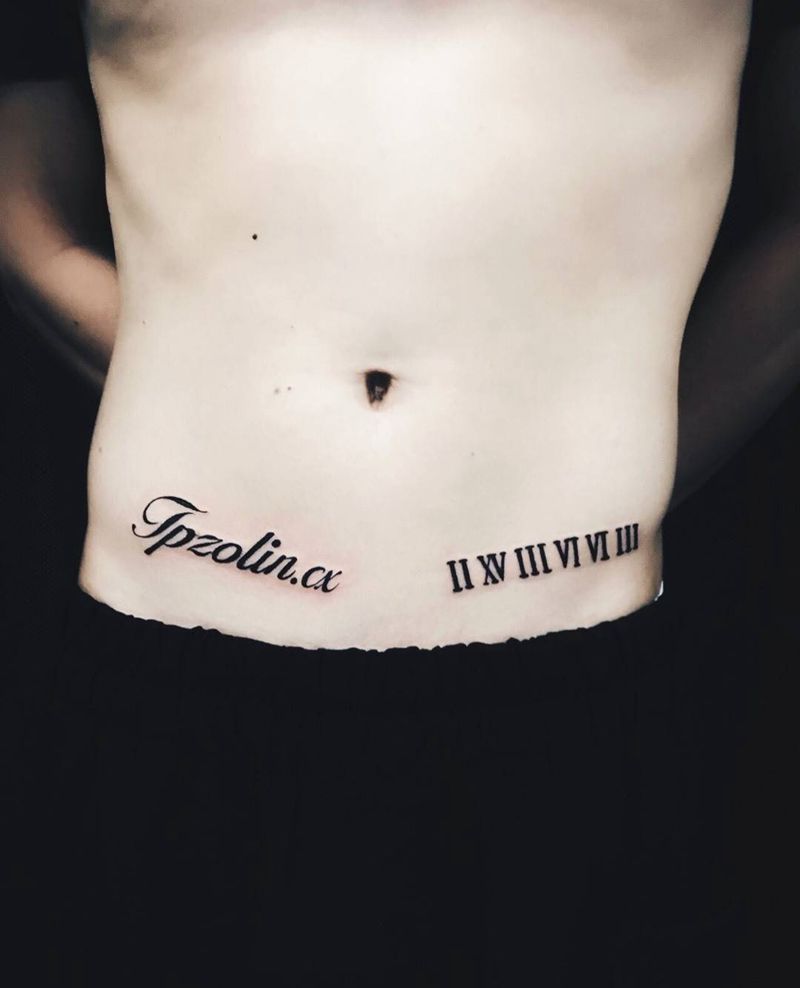 英文 & 羅馬數字纹身图片_手稿腹部清新字符纹身图案