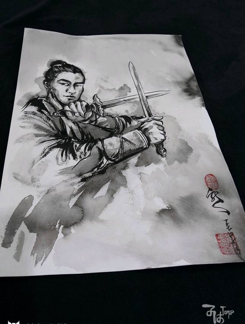 泼墨中国风手稿水墨武侠纹身图片_水墨新传统纹身图案