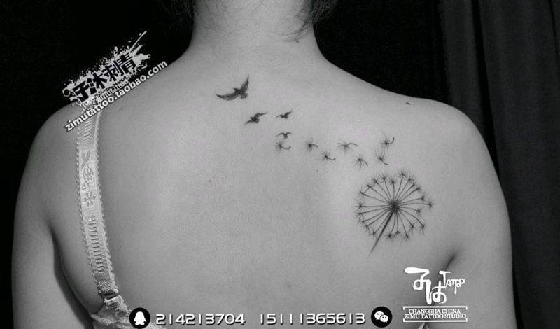 耗时0.5 蒲公英 逐风而飞纹身图片_成品纹身图案