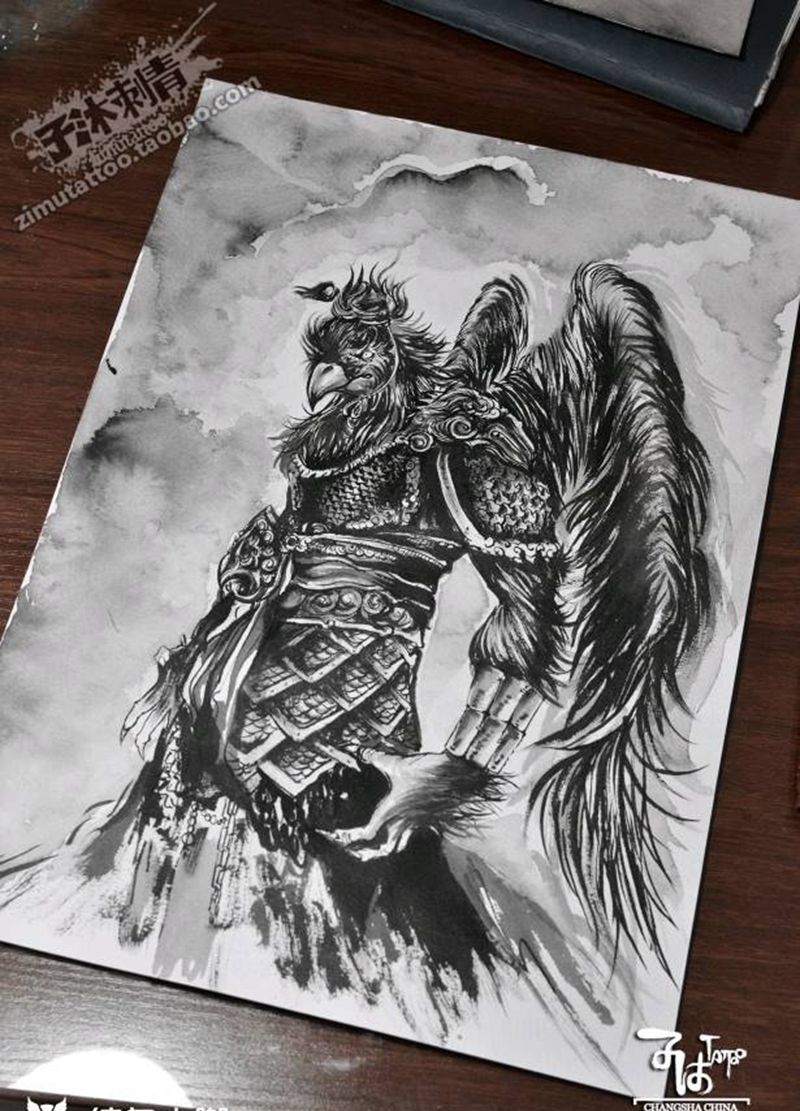 大鹏魔神    原创泼墨手稿纹身图片_手稿插画纹身图案