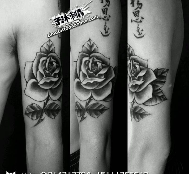 大玫瑰纹身图片_手臂欧美清新写实植物静物原创成品纹身图案