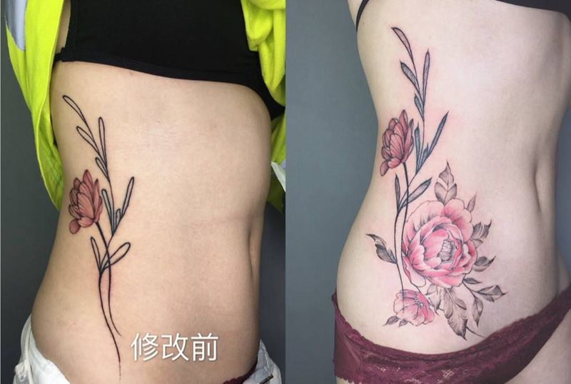 修改纹身图片_成品腰部清新植物荆州唯刺青纹身图案