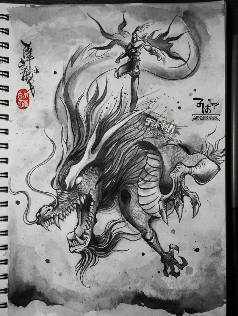 降龍纹身图片_手稿插画纹身图案