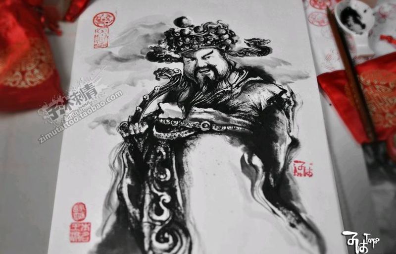 白发知公老 黄金赐福人 《泼墨纹身图片_手稿插画纹身图案