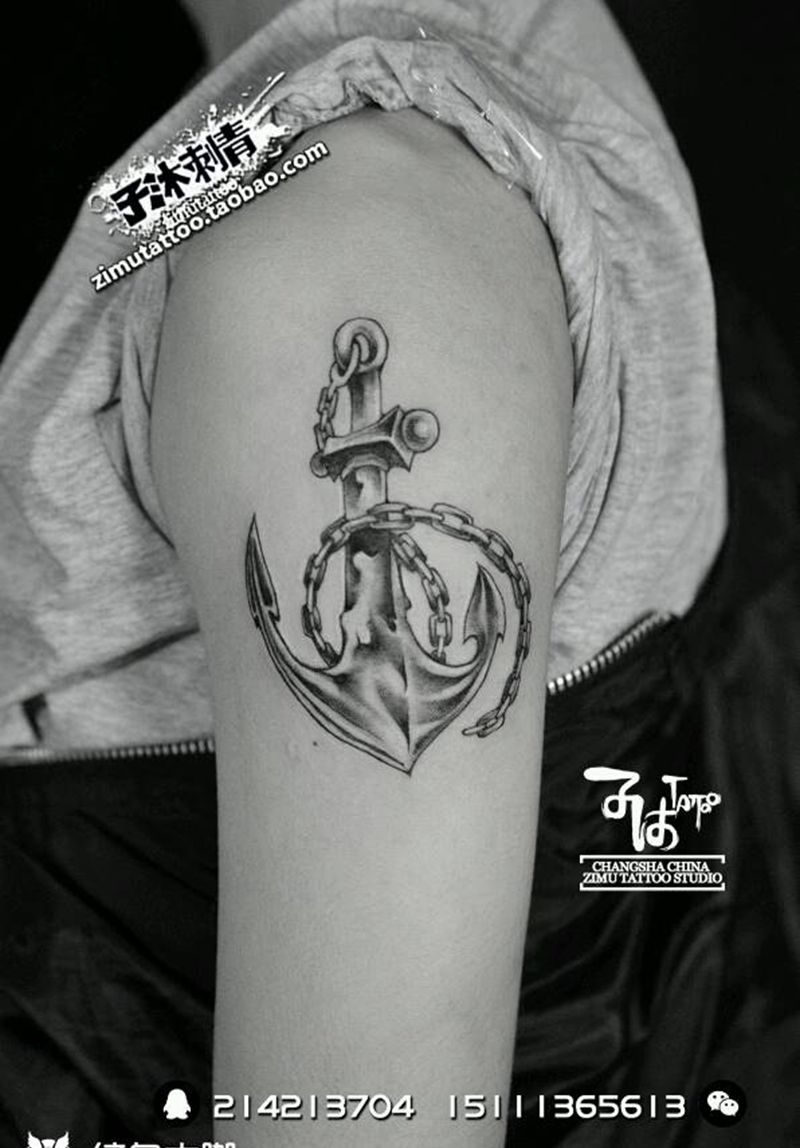 耗时1.2 船锚是不怕埋没自己纹身图片_手臂欧美清新成品纹身图案
