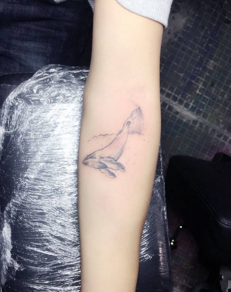 鲸鱼纹身图片_成品手稿手臂清新动物荆州唯刺青纹身图案