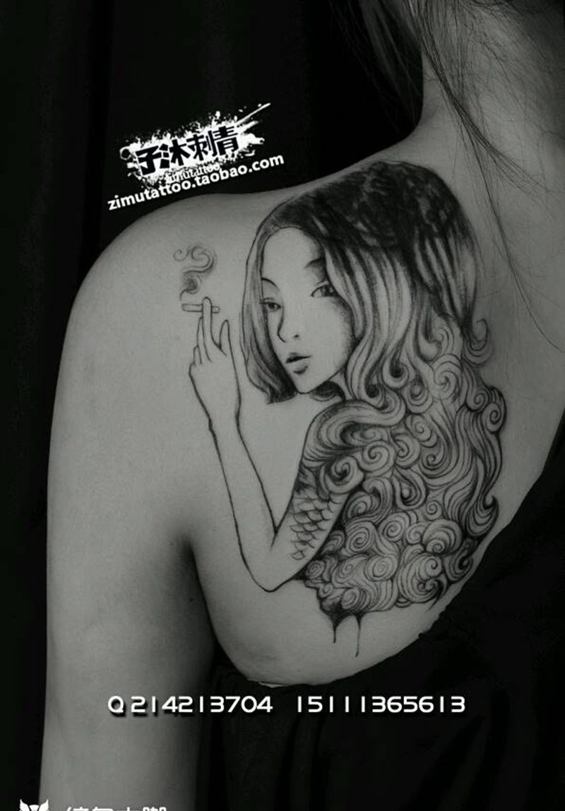 我相信，那一切都是种子。只有经纹身图片_背部欧美肖像清新人物卡通成品纹身图案