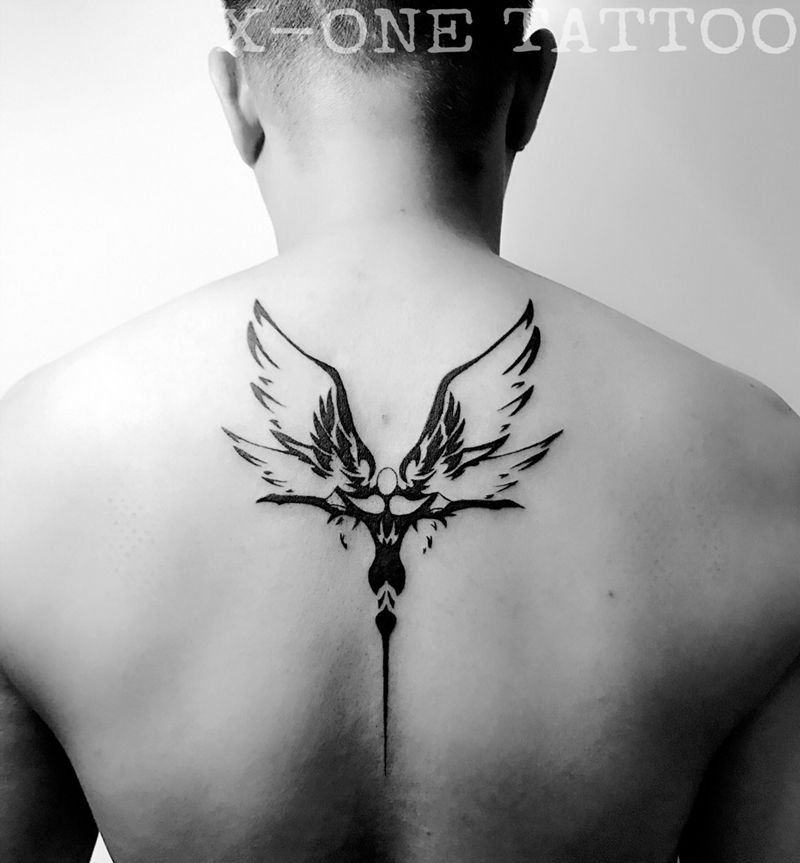 天使的偏執 | 作品纹身图片_手稿背部清新图腾纹身图案