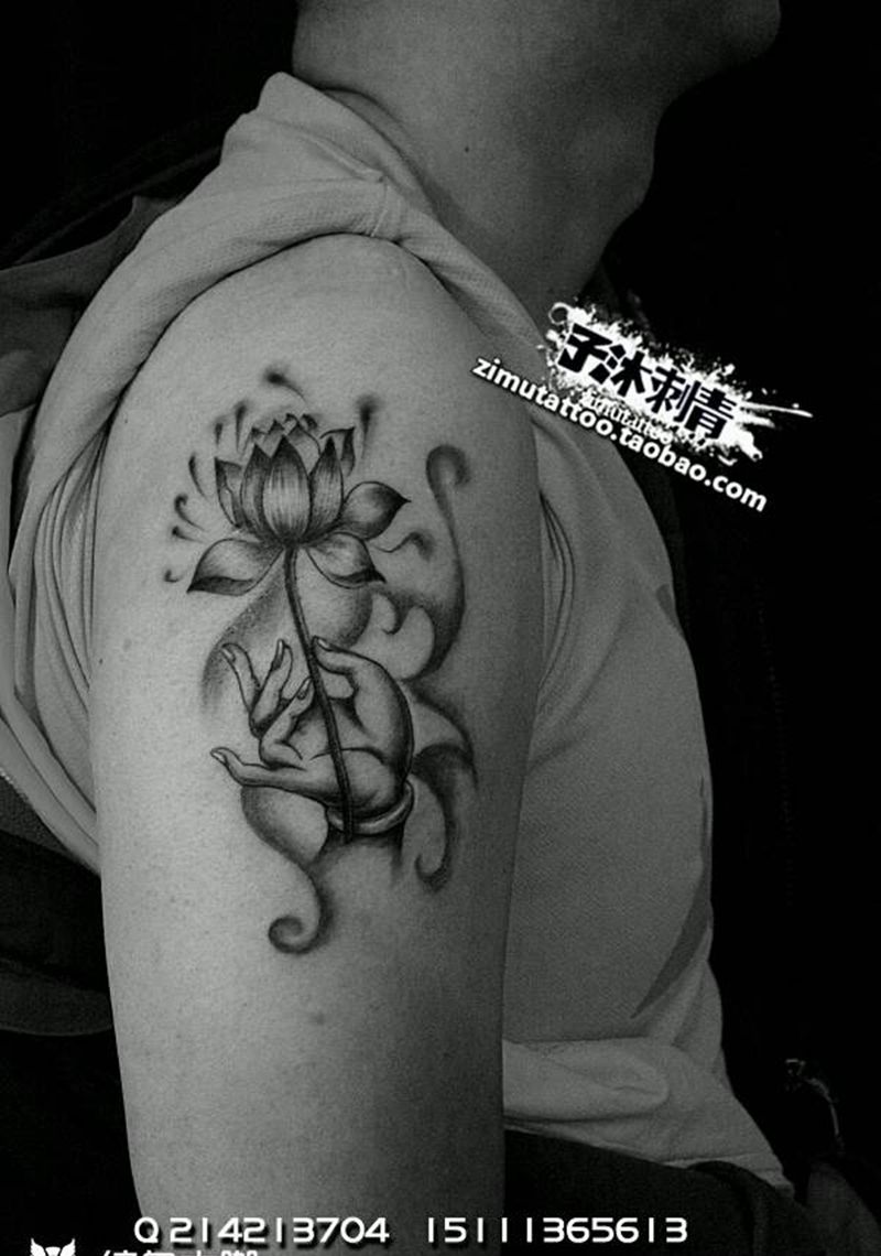 佛手纹身图片_手臂欧美肖像写实国画人物植物鬼神宗教纹身图案