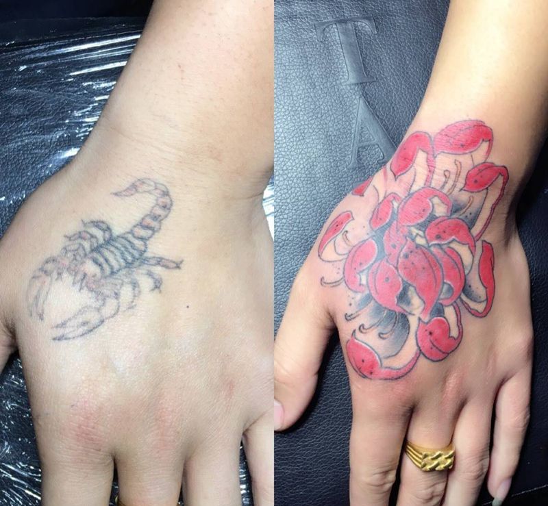 遮盖纹身图片_手稿成品手部传统植物荆州唯刺青纹身图案