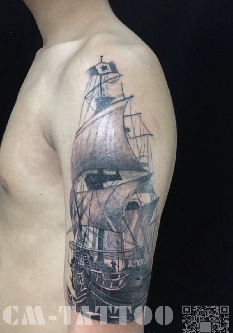 帆船纹身图片