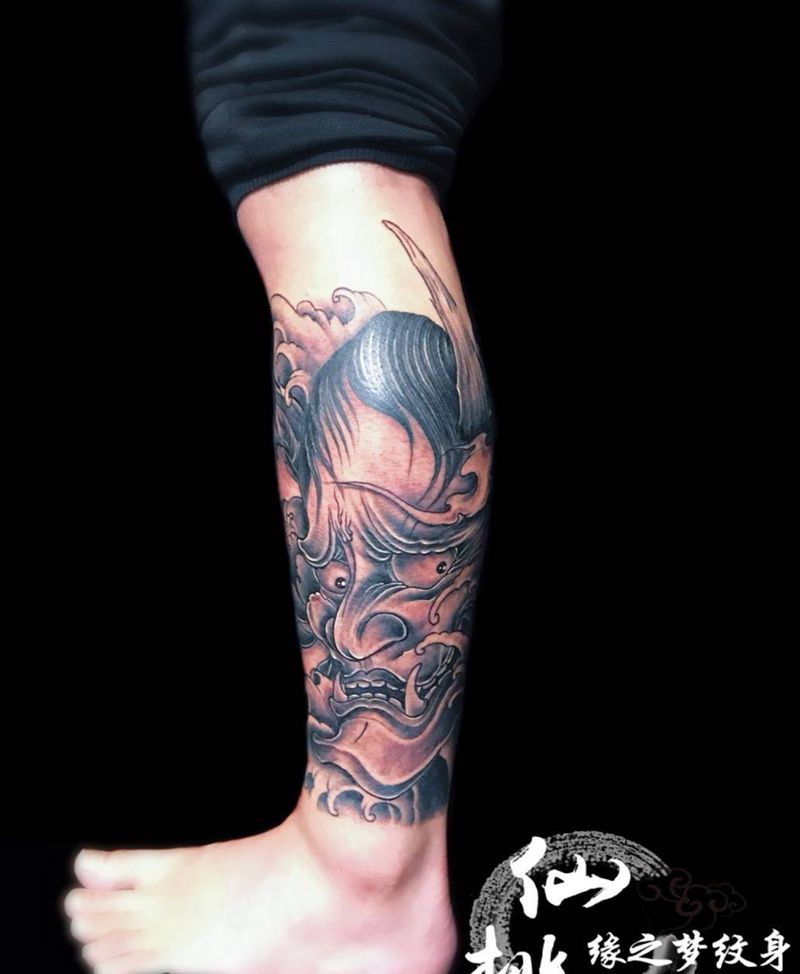 小腿般若纹身图片