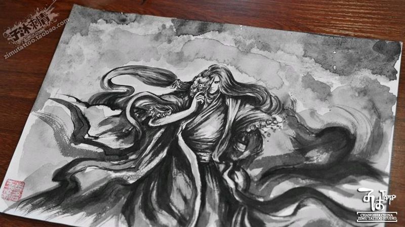 泼墨中国风公子羽纹身图片