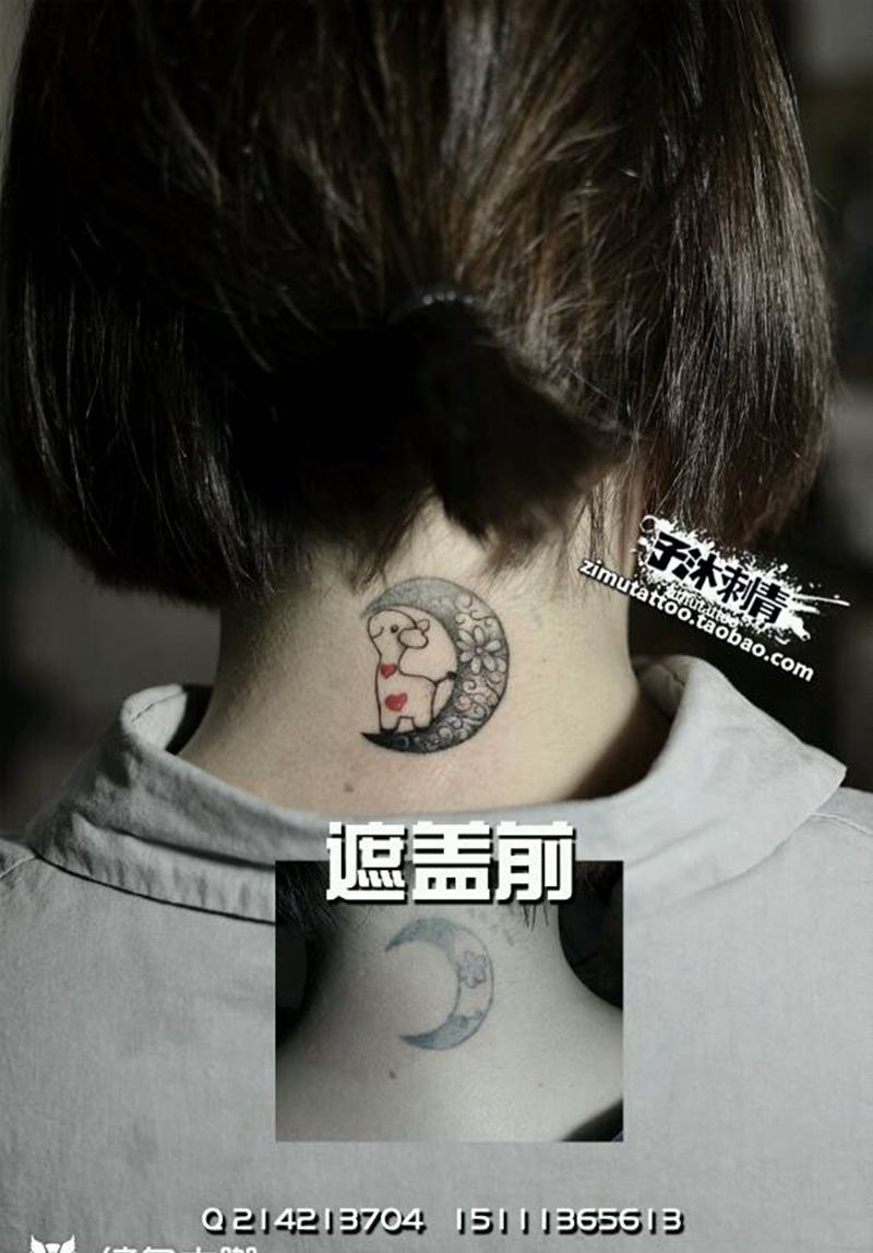 遮盖月亮鹿纹身图片