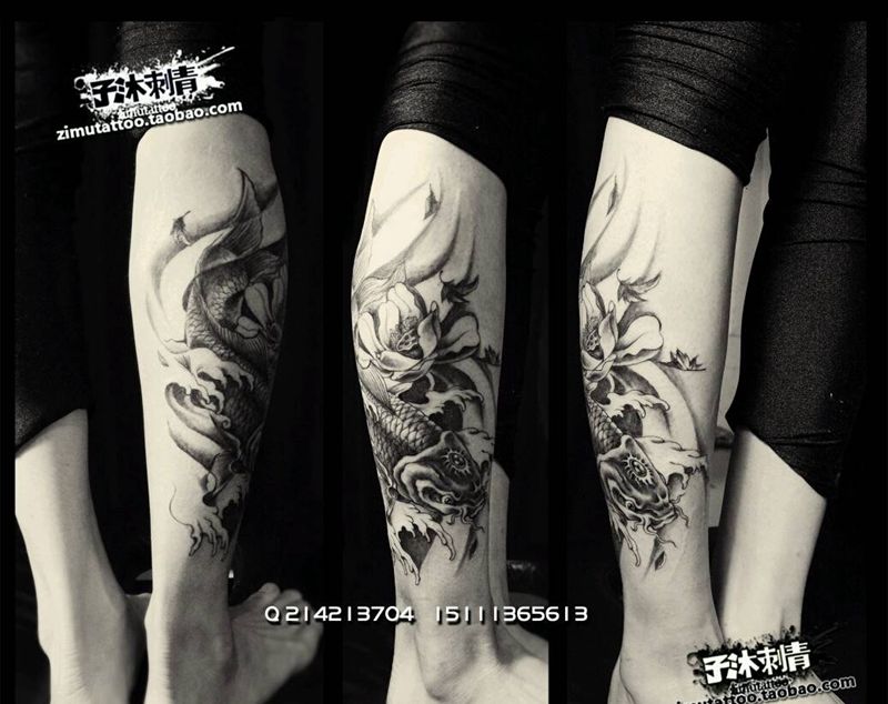 锦鲤戏莲纹身图片