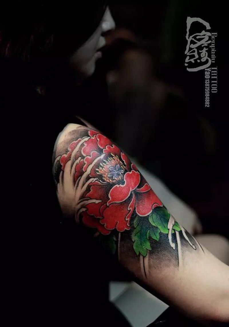 牡丹花纹身图片_手臂手部传统静物纹身图案