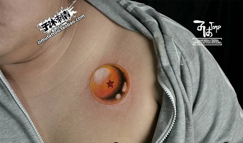 耗时1.8   一颗星龙珠！纹身图片_肩部欧美写实成品纹身图案