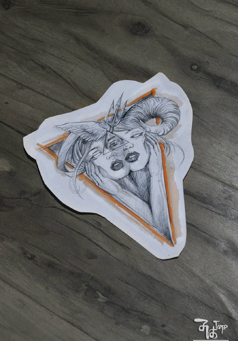 双子女天使魔鬼纹身图片_欧美写实纹身图案