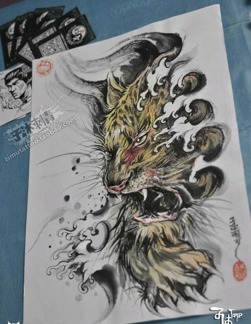 水墨涂鸦 《虎》纹身图片_手稿插画纹身图案