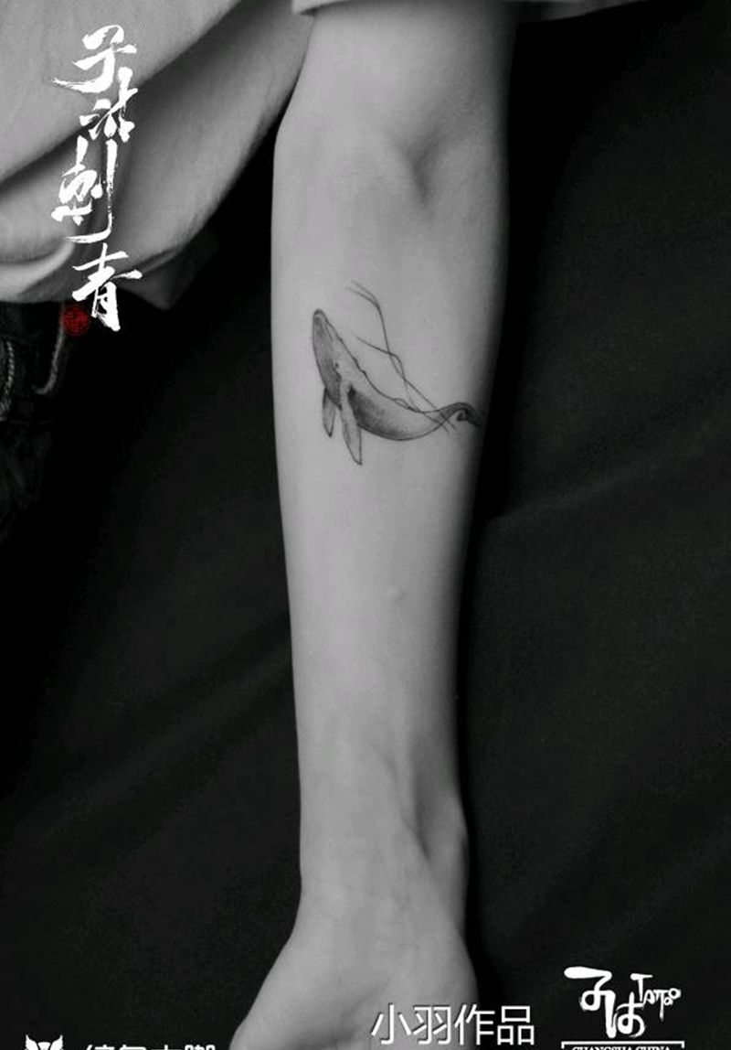 鲸鱼纹身图片_几何纹身图案