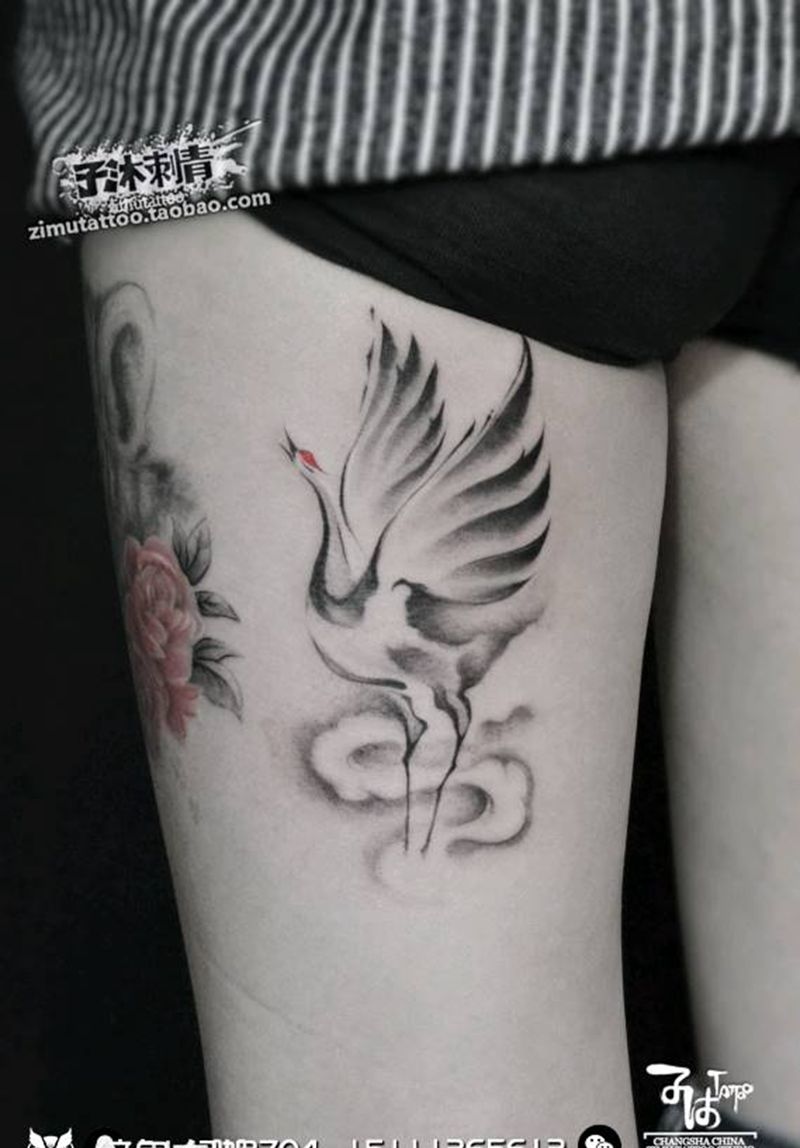 耗时1.6  寒塘渡鹤影纹身图片