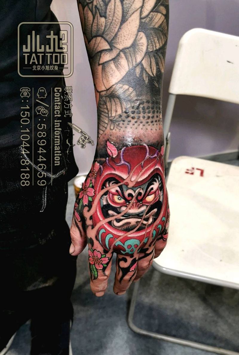 达摩纹身图片_手部新传统达摩纹身图案