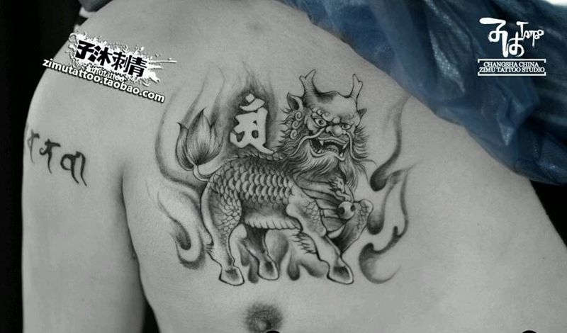 耗时2.6瑞兽 麒麟奔於九皋兮纹身图片_胸部传统清新动物鬼神宗教原创成品纹身图案