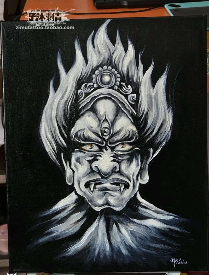 六小时 布面 大力金刚纹身图片_手稿插画纹身图案