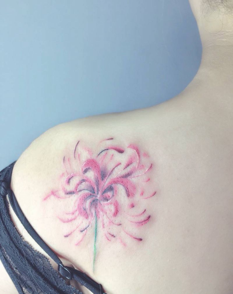 彼岸花纹身图片_成品清新荆州唯刺青植物纹身图案