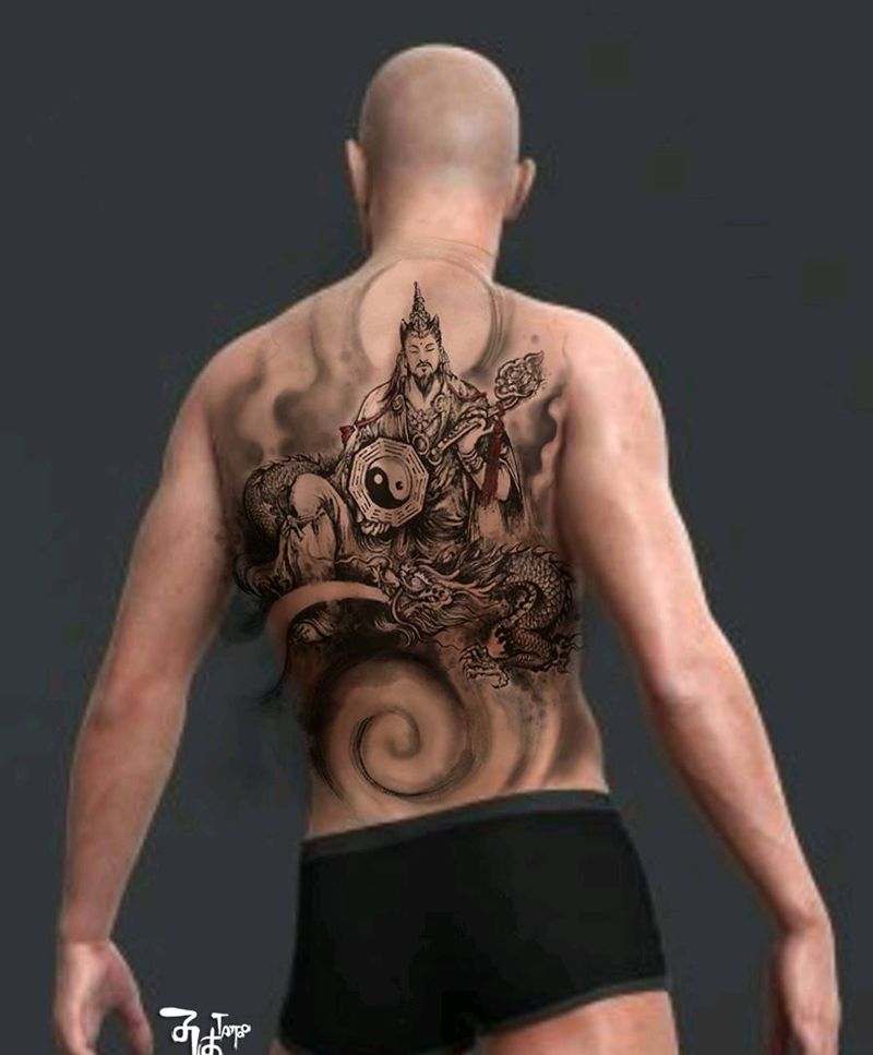 ©长沙子沐刺青原创水墨手稿效果纹身图片_新传统水墨纹身图案