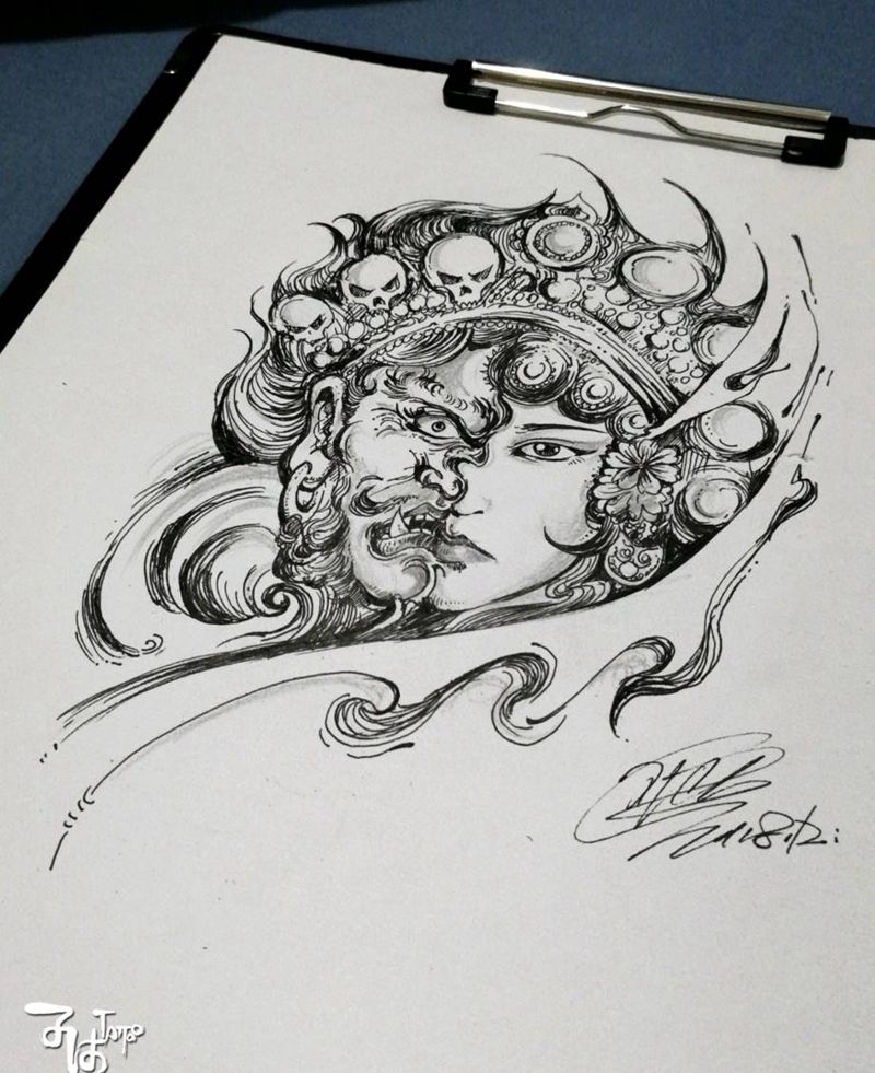 艺妓鬼面花旦金刚力士纹身图片