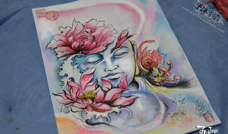 水彩泼墨………一花悟世界 见纹身图片